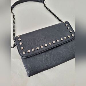 Sam & Hadley Black Speckled Leather Shoulder Bag Studded Metallic Gothic Y2K